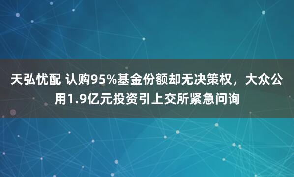 天弘忧配 认购95%基金份额却无决策权，大众公用1.9亿元投资引上交所紧急问询