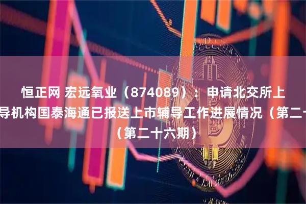 恒正网 宏远氧业（874089）：申请北交所上市，辅导机构国泰海通已报送上市辅导工作进展情况（第二十六期）