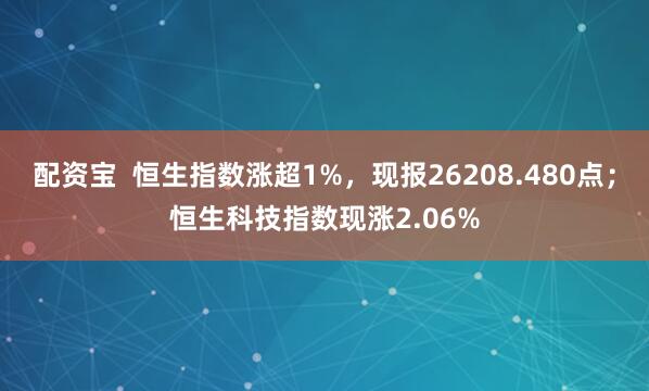 配资宝  恒生指数涨超1%，现报26208.480点；恒生科技指数现涨2.06%